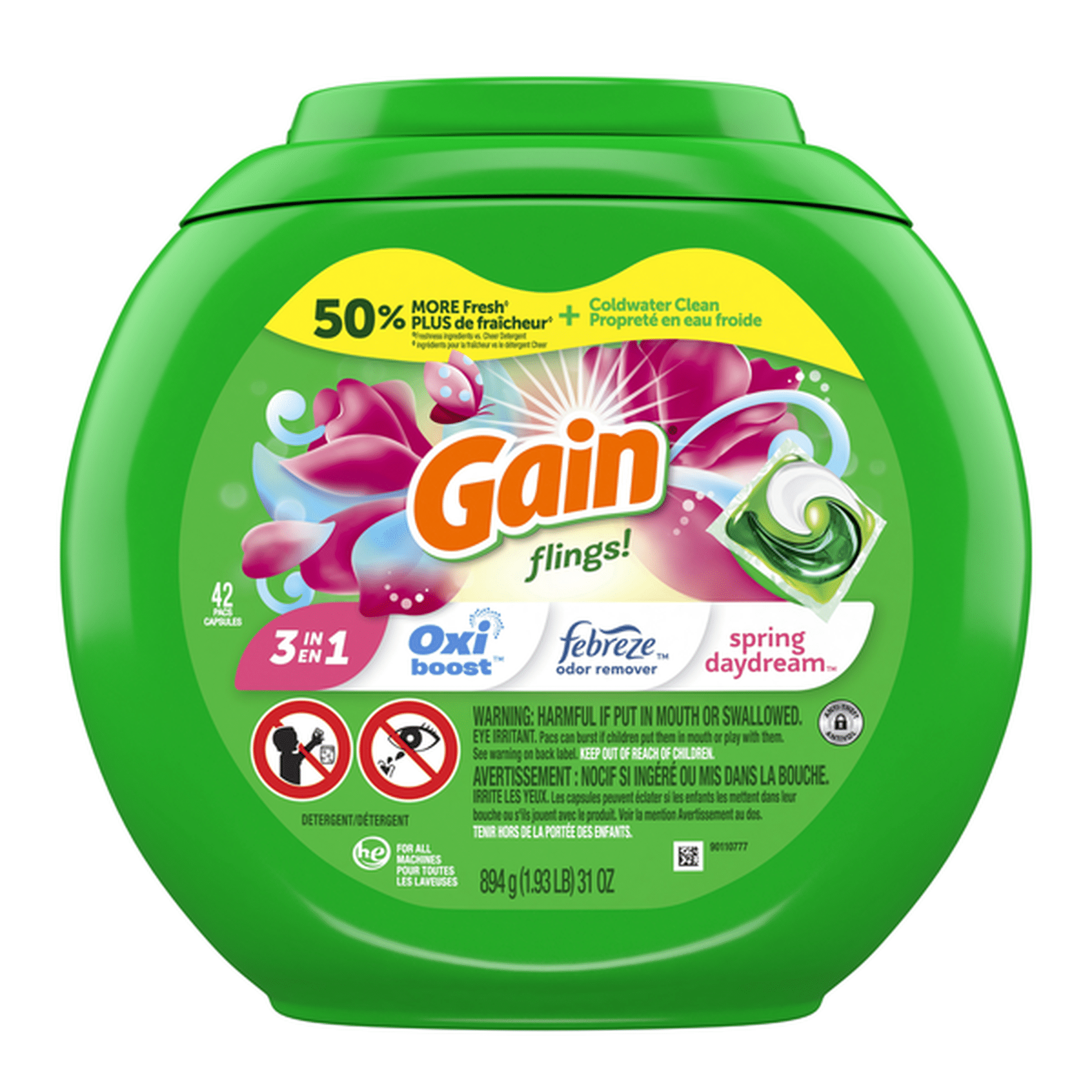 Gain Flings Laundry Detergent Pacs, Spring Daydream Scent (42 Ct ...