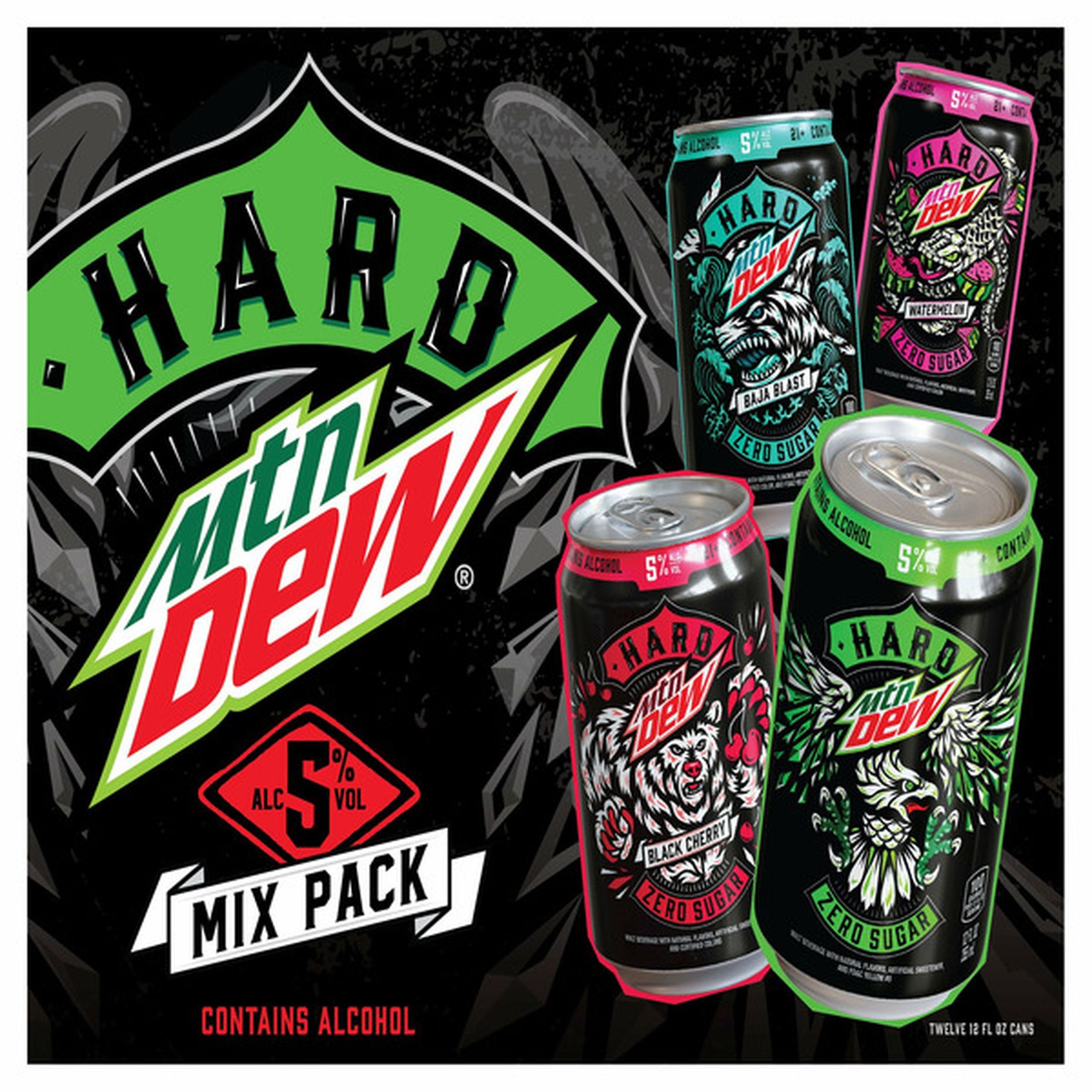 Mtn Dew Malt Beverage, Zero Sugar, Mix Pack (12 fl oz) Delivery or ...