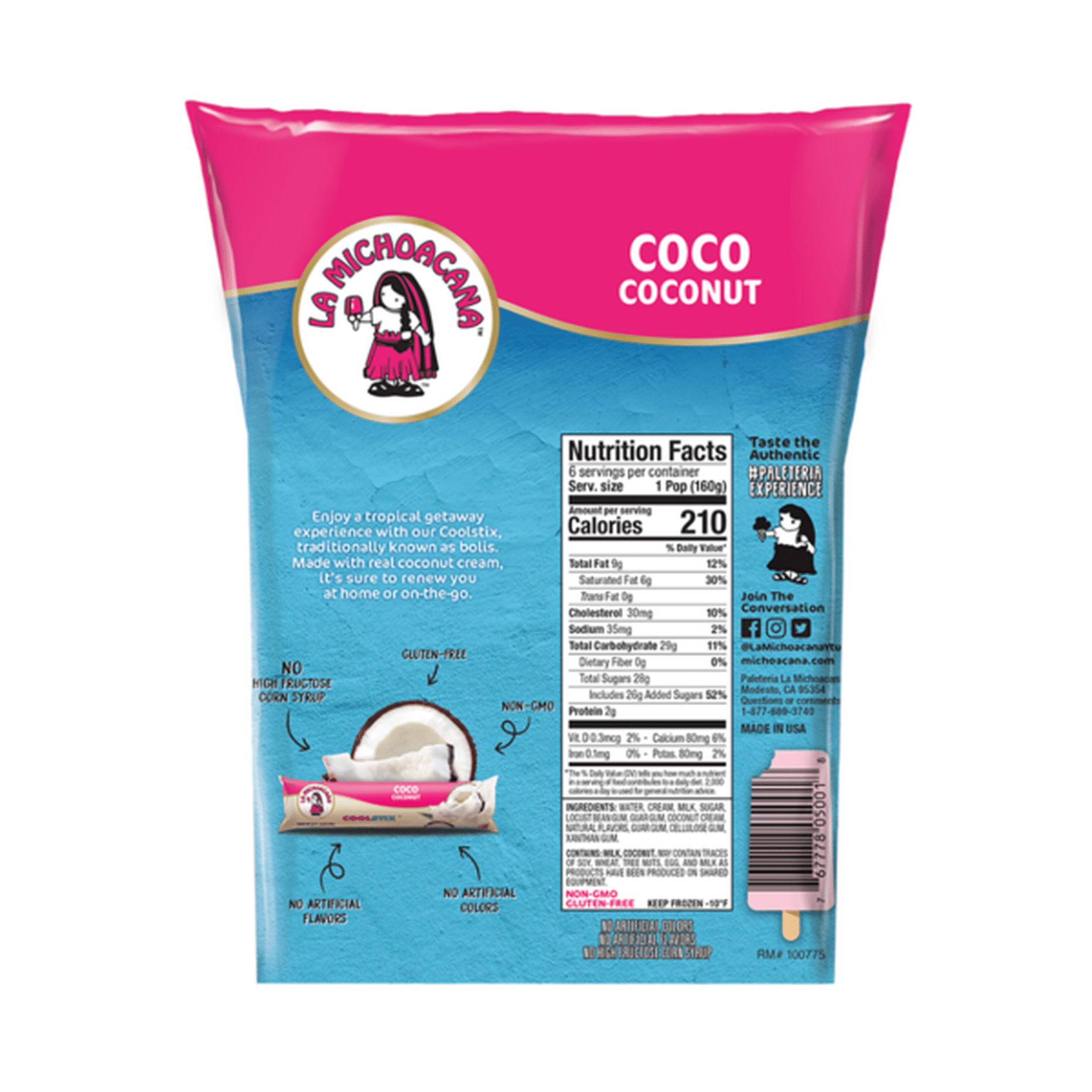 La Michoacana Coconut Bolis CoolStix Ice Cream Bars (6 ct) Delivery or  Pickup Near Me - Instacart