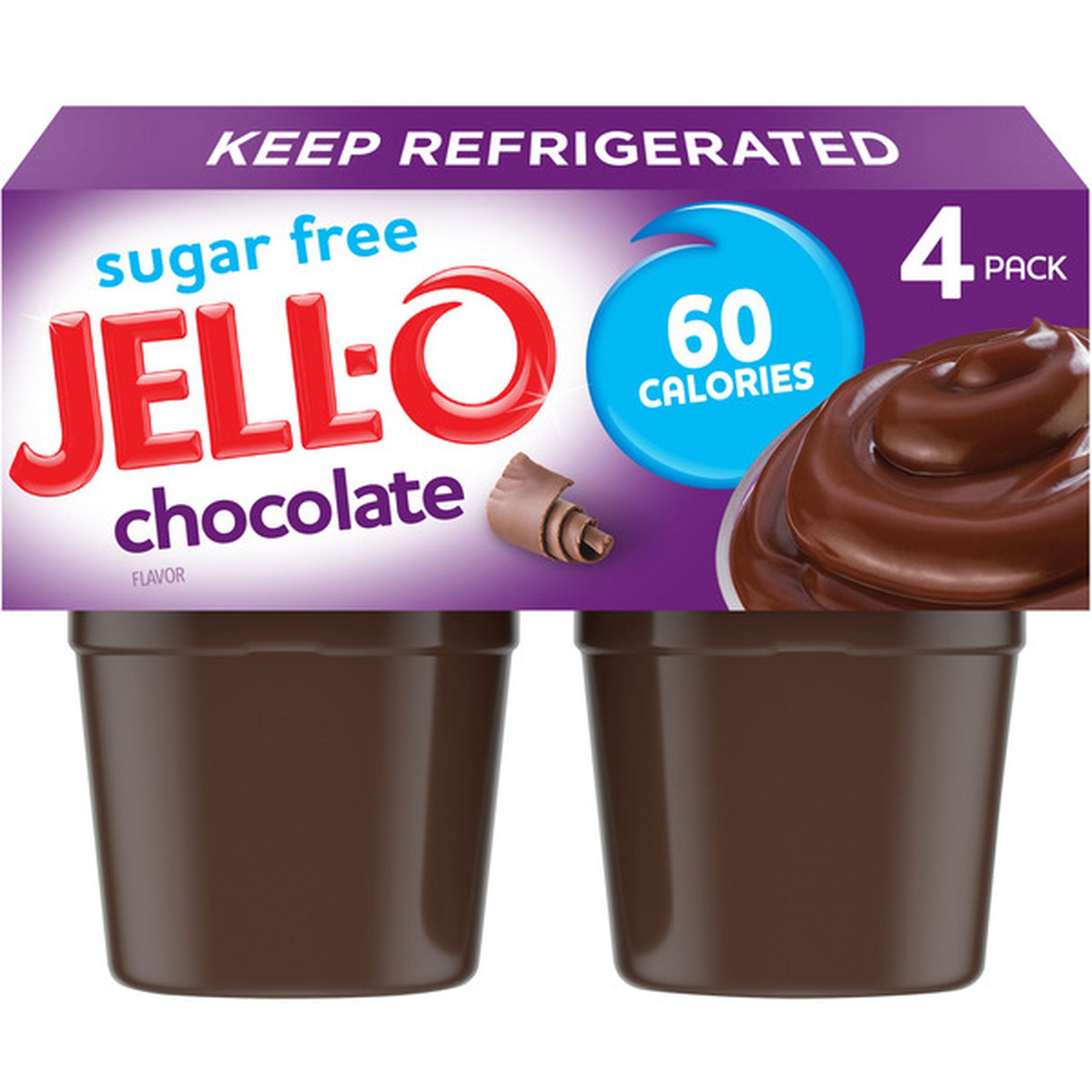 Jell-O Chocolate Sugar Free Refrigerated Pudding Cup Snacks Value Pack