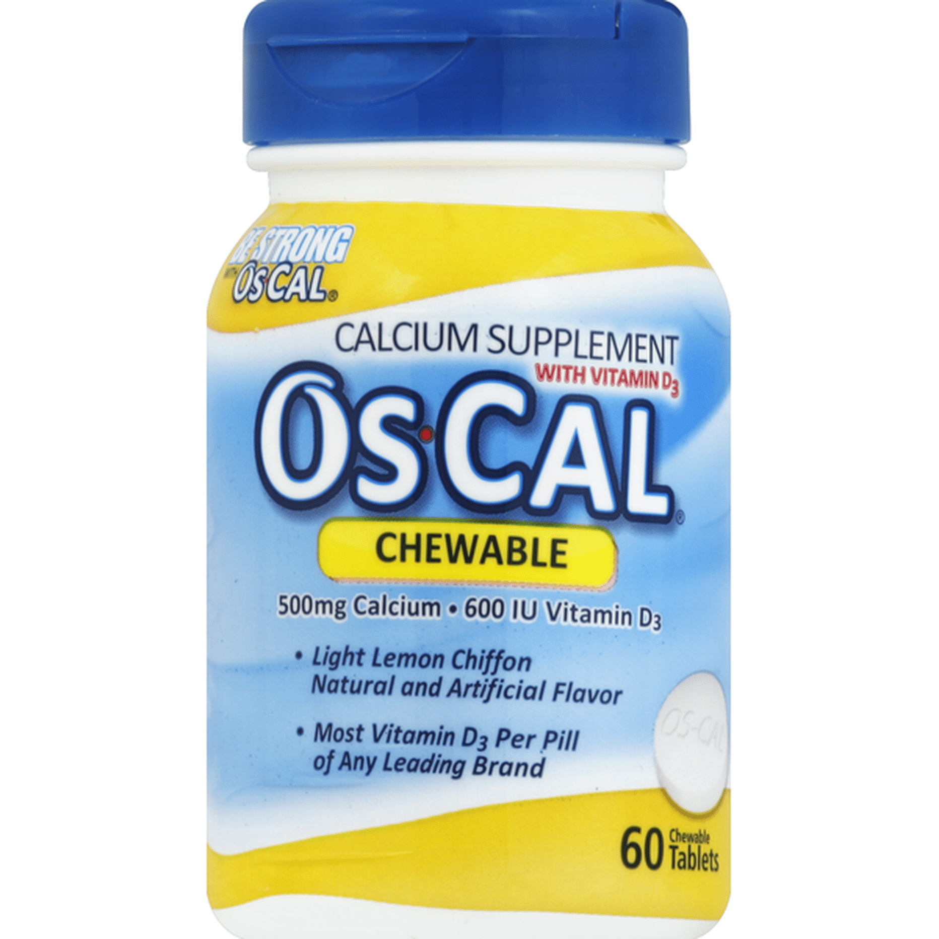 Os Cal Calcium Supplement With Vitamin D3 Chewable Tablets Light Lemon Chiffon 60 Each