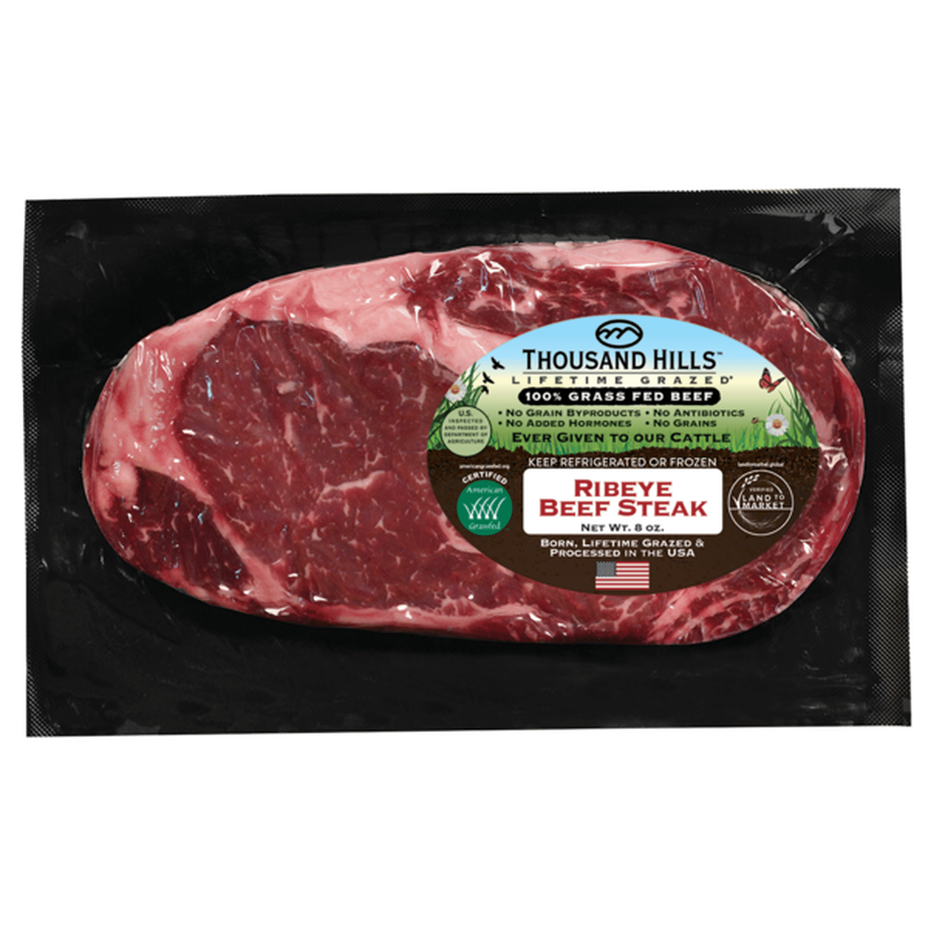 Thousand Hills Lifetime Grazed 100 Grass Fed Beef Ribeye 8 Oz