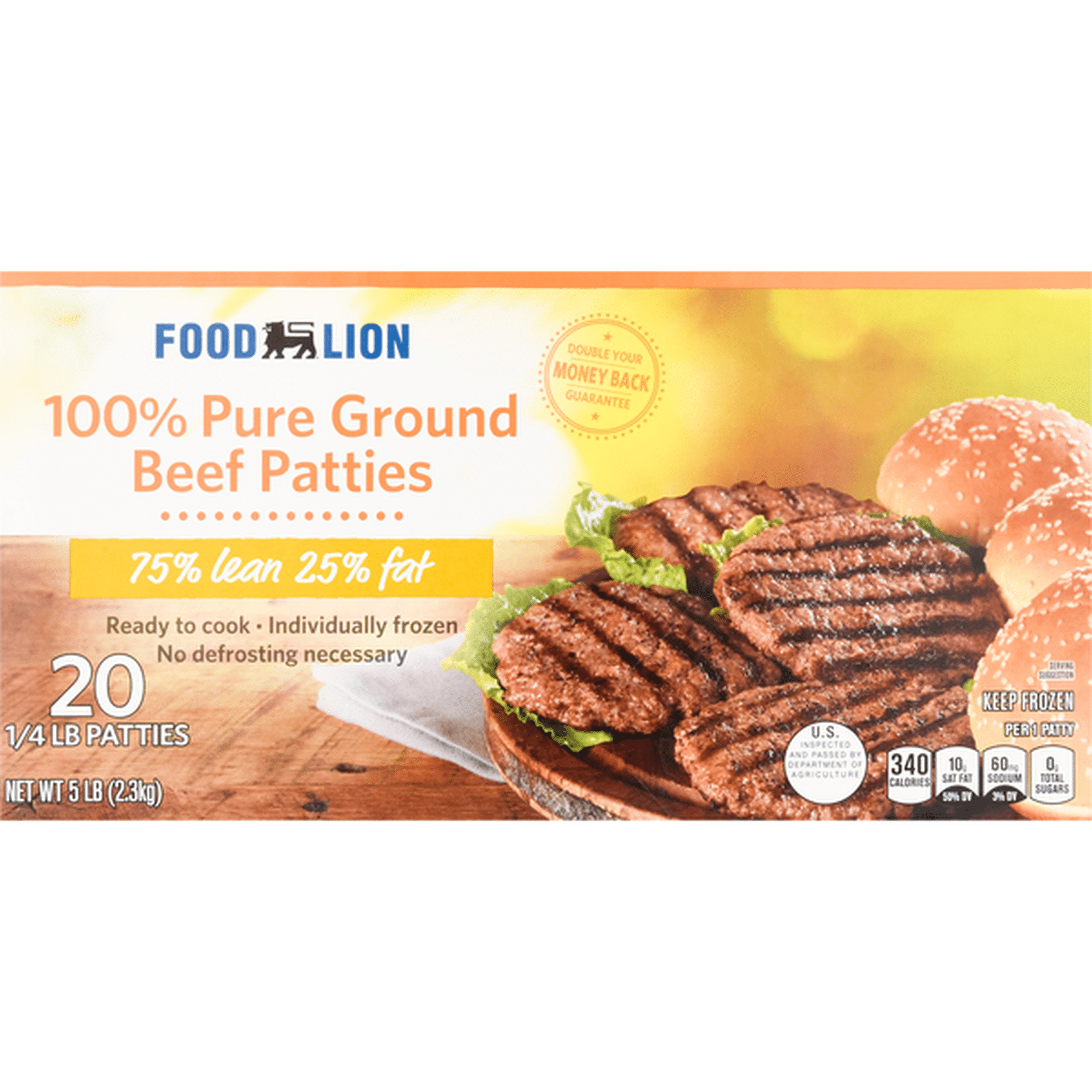 Food Lion Patties, Ground Beef, 75/25, 100 Pure (0.25 lb) Delivery