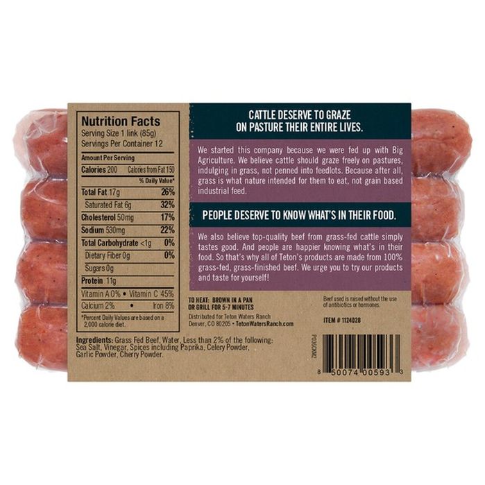 Teton Waters Ranch Uncured Grass Fed Beef Polish Sausage Oz