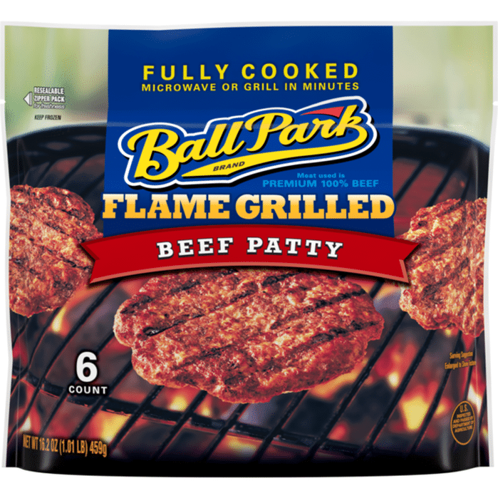 Ball Park Fully-Cooked Flame Grilled Original Beef Patties, Frozen (6 ...