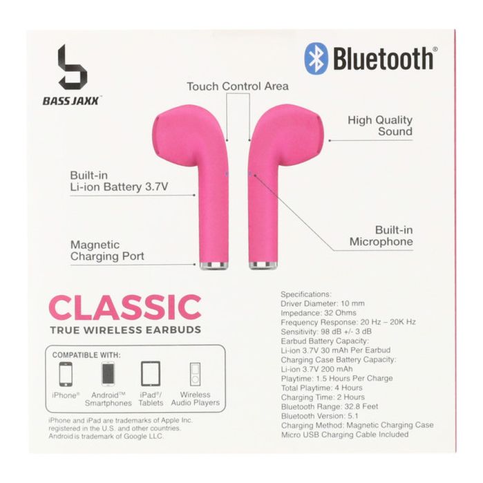 Bass Jaxx Classic True Wireless Bluetooth Earbuds Hot Pink 1 Each Delivery Or Pickup Near Me 1993