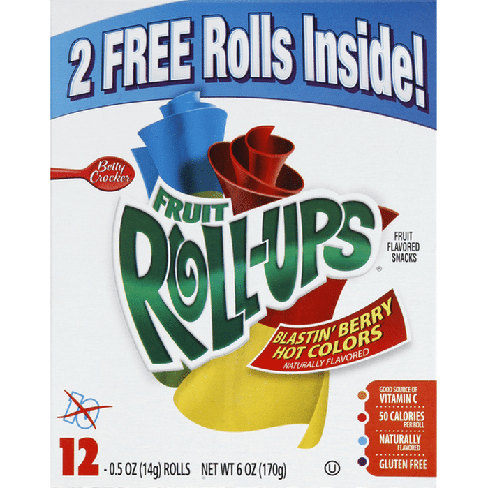 Fruit Roll-Ups Fruit Flavored Snacks, Blastin' Berry Hot Colors (12 ...