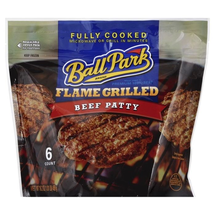 Ball Park Fully-Cooked Flame Grilled Original Beef Patties, Frozen (6 ...