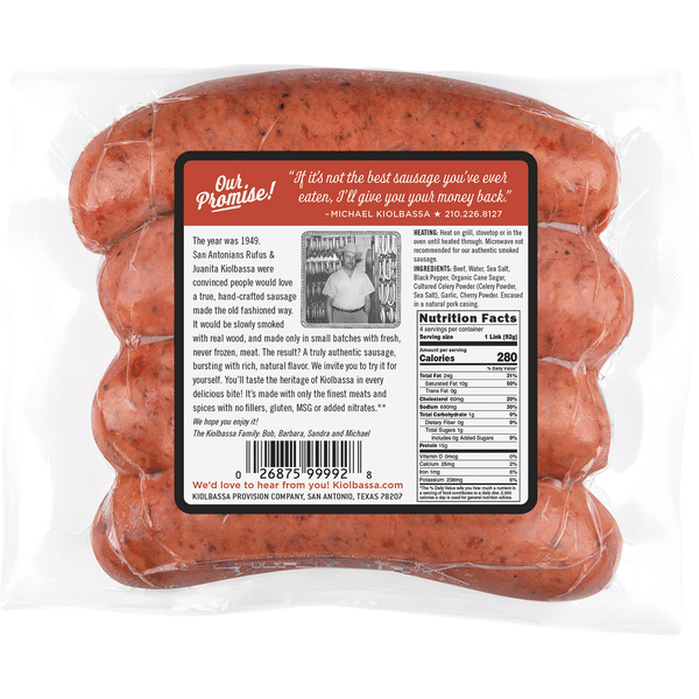 Kiolbassa Provision Co Sausage, Beef, Smoked (13 Oz) Delivery Or Pickup ...