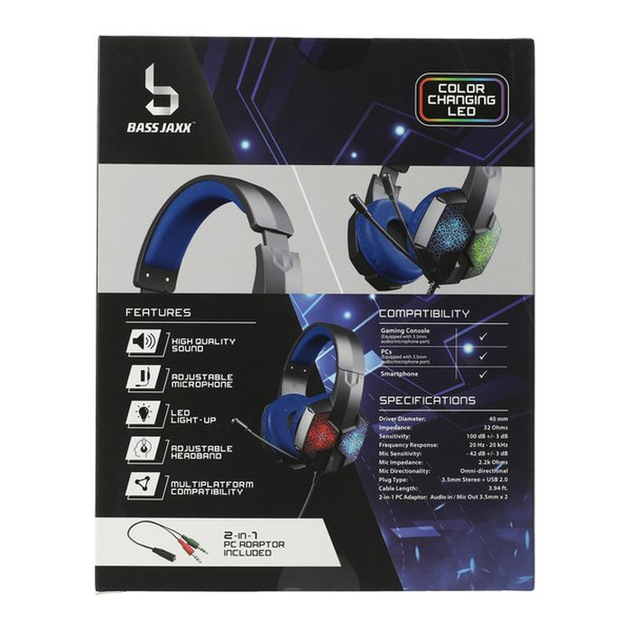 Bass Jaxx Wired Color-change Led Gaming Headset With Boom Mic - Blue (1 