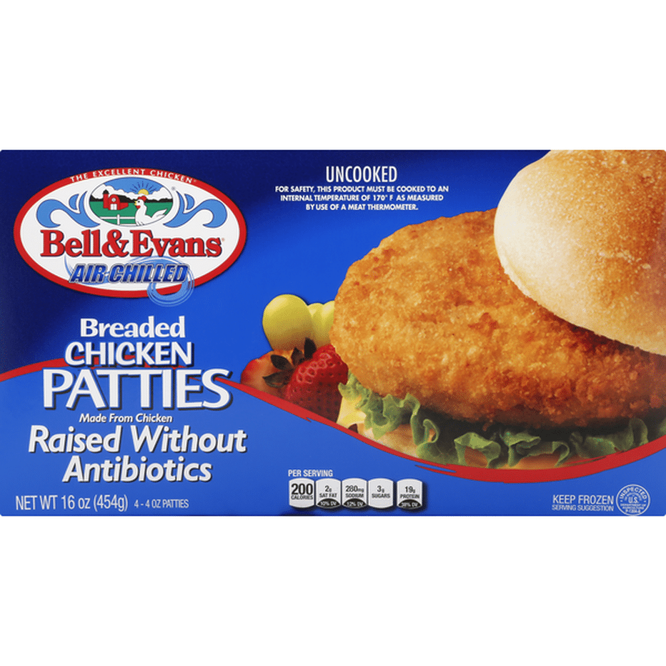 Bell & Evans Patties, Chicken, Breaded, Air Chilled (4 each) Delivery ...