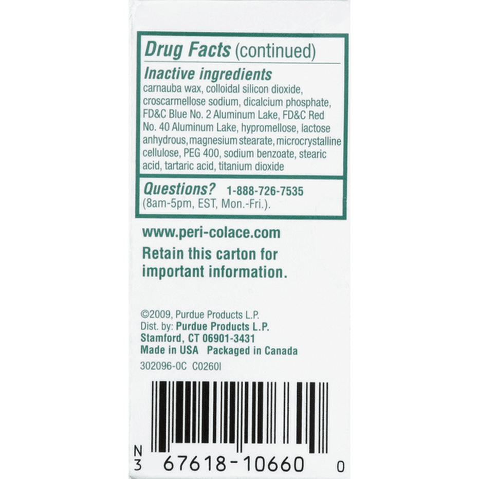 Peri Colace Stool Softener Stimulant Laxative Tablets 60 Each