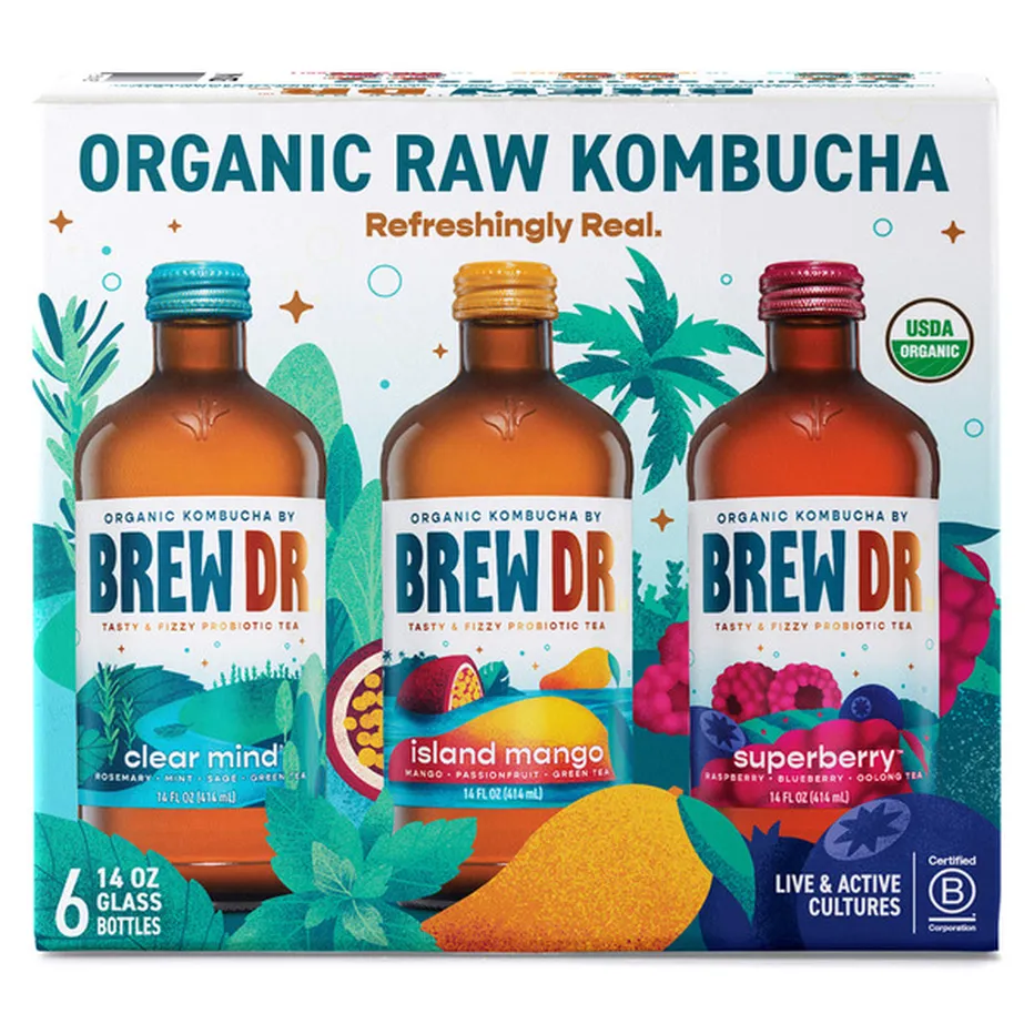 Brew Dr. Kombucha Costco Variety Pack, Clear Mind, Island Mango