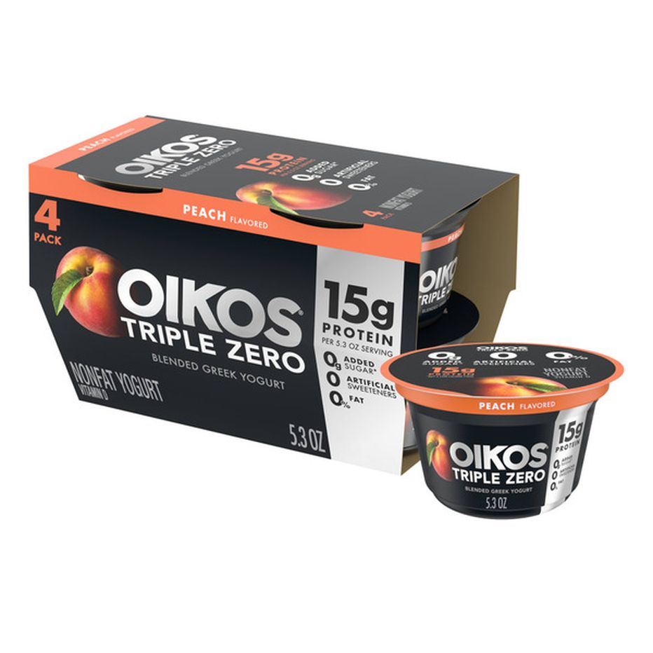 Oikos Peach 15g Protein Sugar Free Nonfat Greek Yogurt Cups 53 Oz