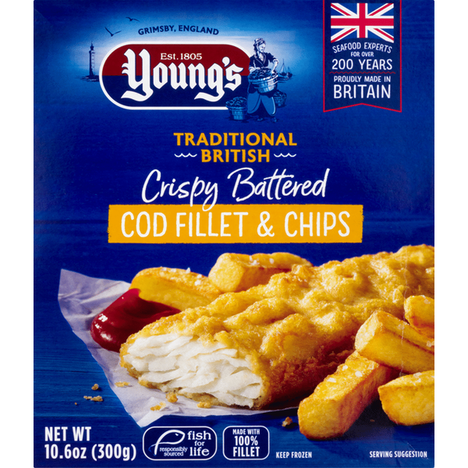 Young's Cod Fillet & Chips, Crispy Battered, Traditional British (10.6 ...