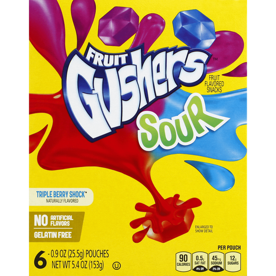 Gushers Fruit Flavored Snacks, Sour, Triple Berry Shock (6 each ...