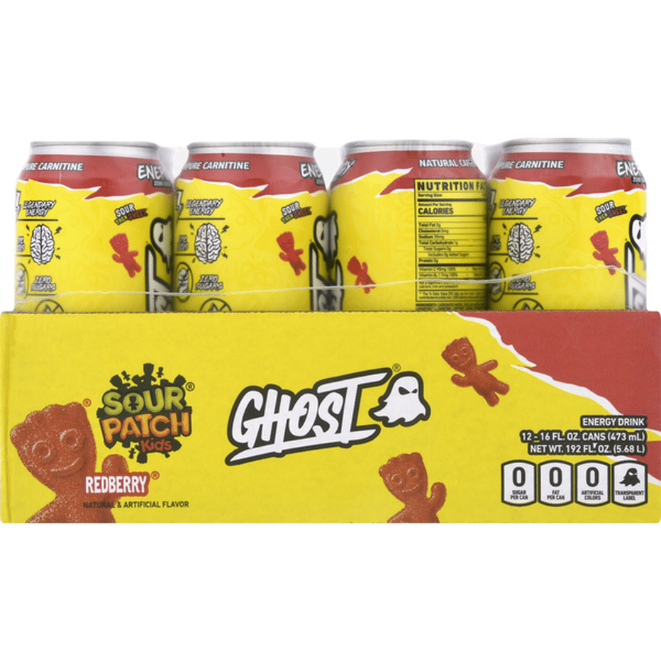 GHOST Energy Drink, Sour Patch Kids Redberry, 12 Pack (16 fl oz